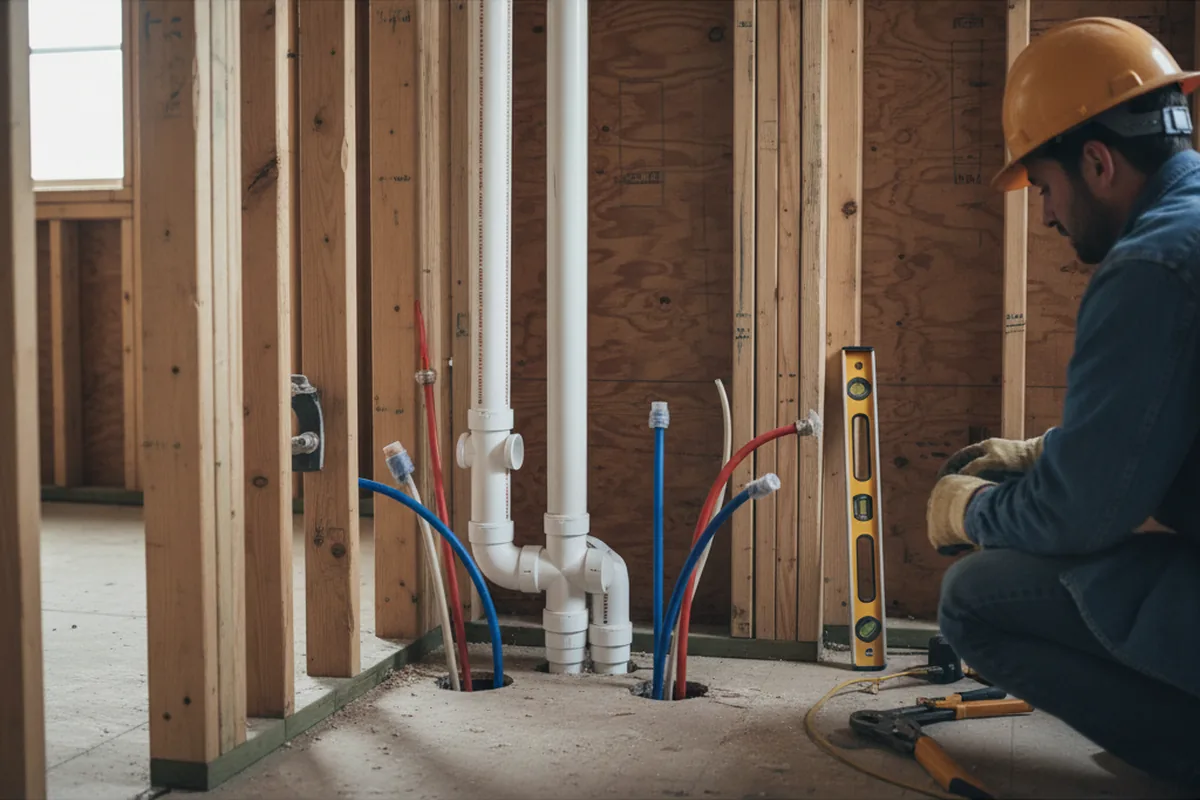 Drain and supply rough-in during Leak Detection in Raymond